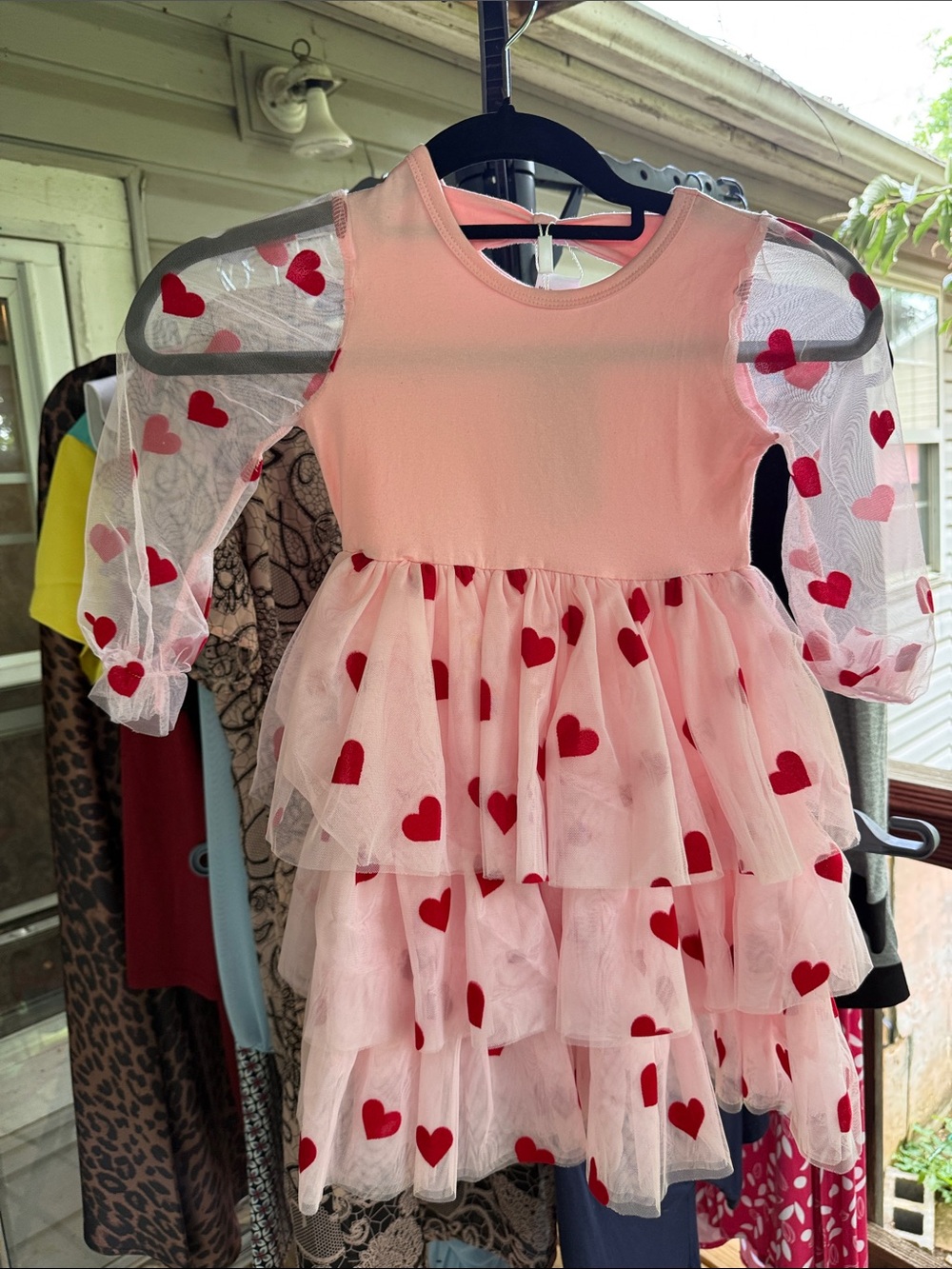 NWT Girls 2/3 youth Pink Heart Tiered Tulle Dress cotton top